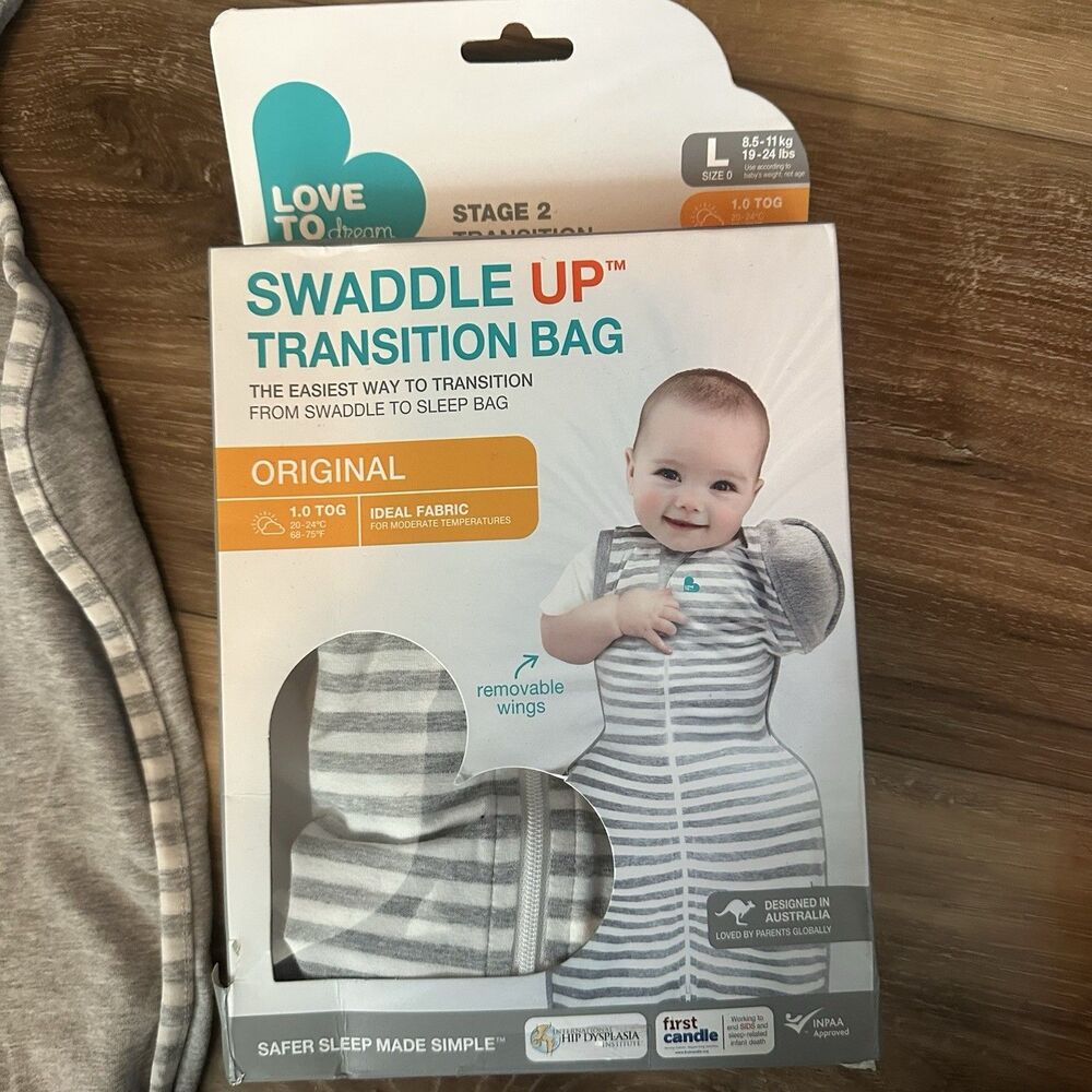 Love To Dream Swaddle UP Transition Bag Stage 2 Gray Stripe Large 1.0 TOG
